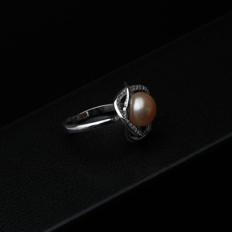 Real Freshwater Black Pearl Ring Woman,Cultured Natural Pearl Rings 925 Silver Adjustable Wife Mother Birthday Gift White