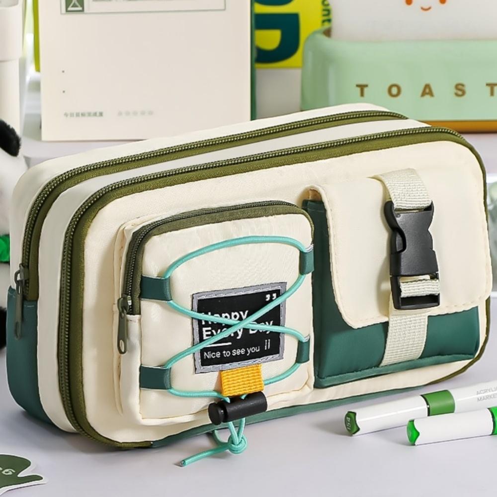 1pcs Workwear Design Student Pen Case Pen Bag Large Capacity Fabric Multi-Compartment Design Pencil Box Stationery