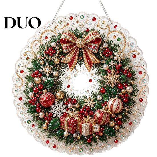 Creative Gifts for Adults DIY Christmas Sun Catcher Kit, Faux Pearl Art Hanging Ornament, Santa Claus Holiday Ornament Tools Xmas Tree Craft