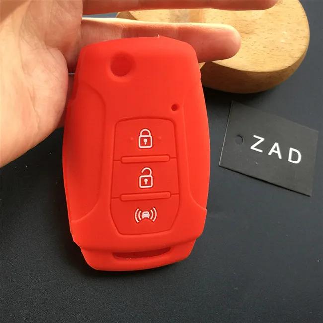 

ZAD Silicone Flip Car Key Case Cover protector Holder For Ssangyong 2015 2016 Tivoli Rexton Korando C 3 Button FOB Key красный
