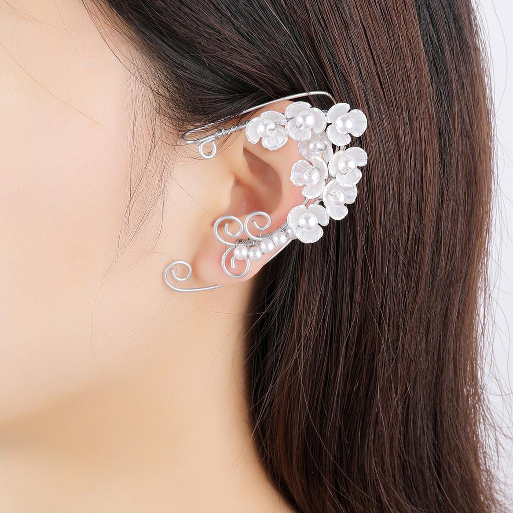 Earrings Retro Earless Flower Ear Bone Clip Rose Branch Elf Fringed Ear Hanging Ear Clip
