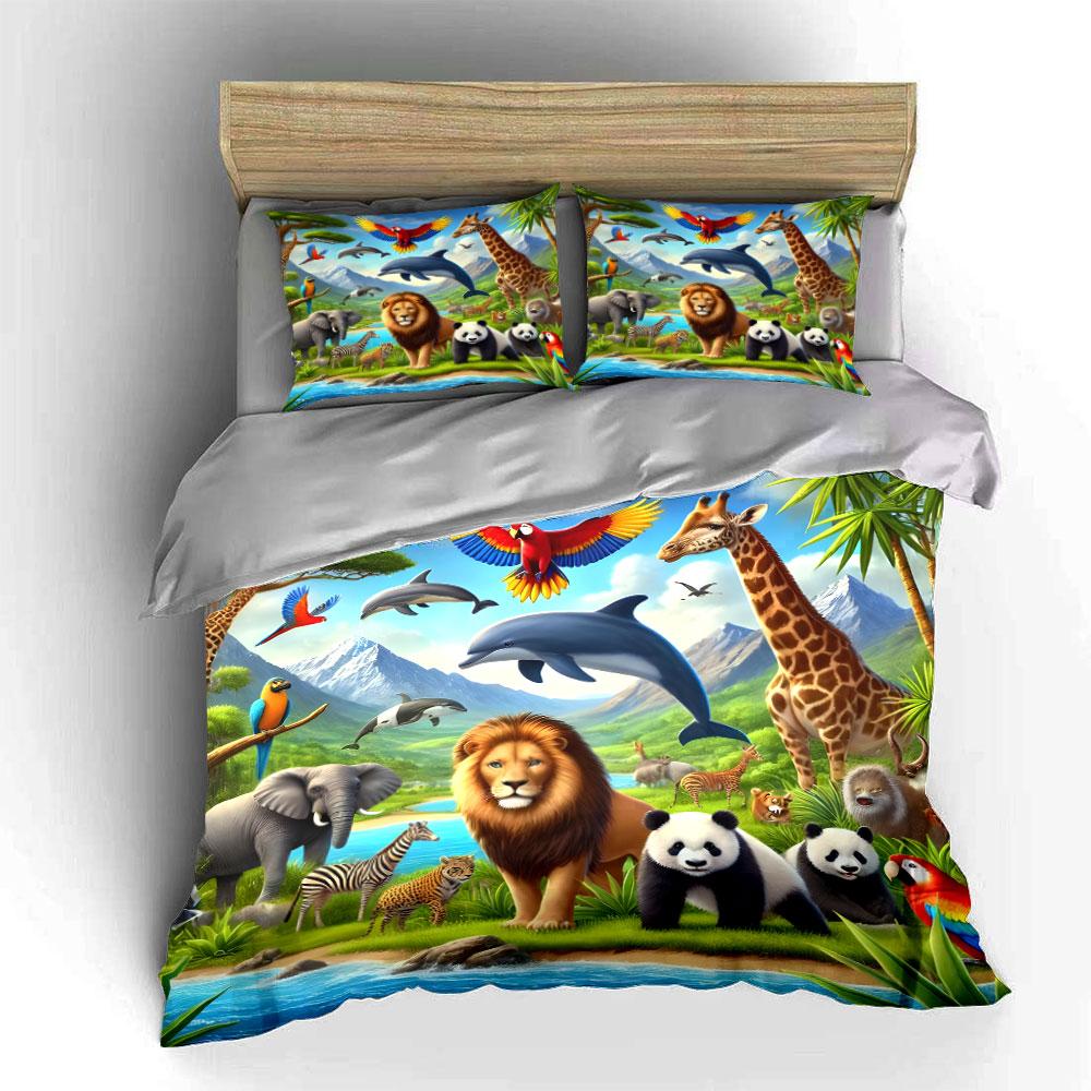 Animals Themed Decor Set - Wildlife Multiple Sizes Kid'S And Adults' Bedroom Exquisite 3Pc Bedding Set, Gift