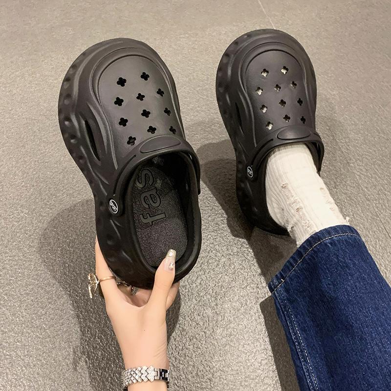 

Fashion 2025 Summer Autumn Platform Slippers Woman Men Fashion Clogs With Cute DIY Dog Shoelaces Couples Indoor Street Slides Plus Size 36-37 чёрный