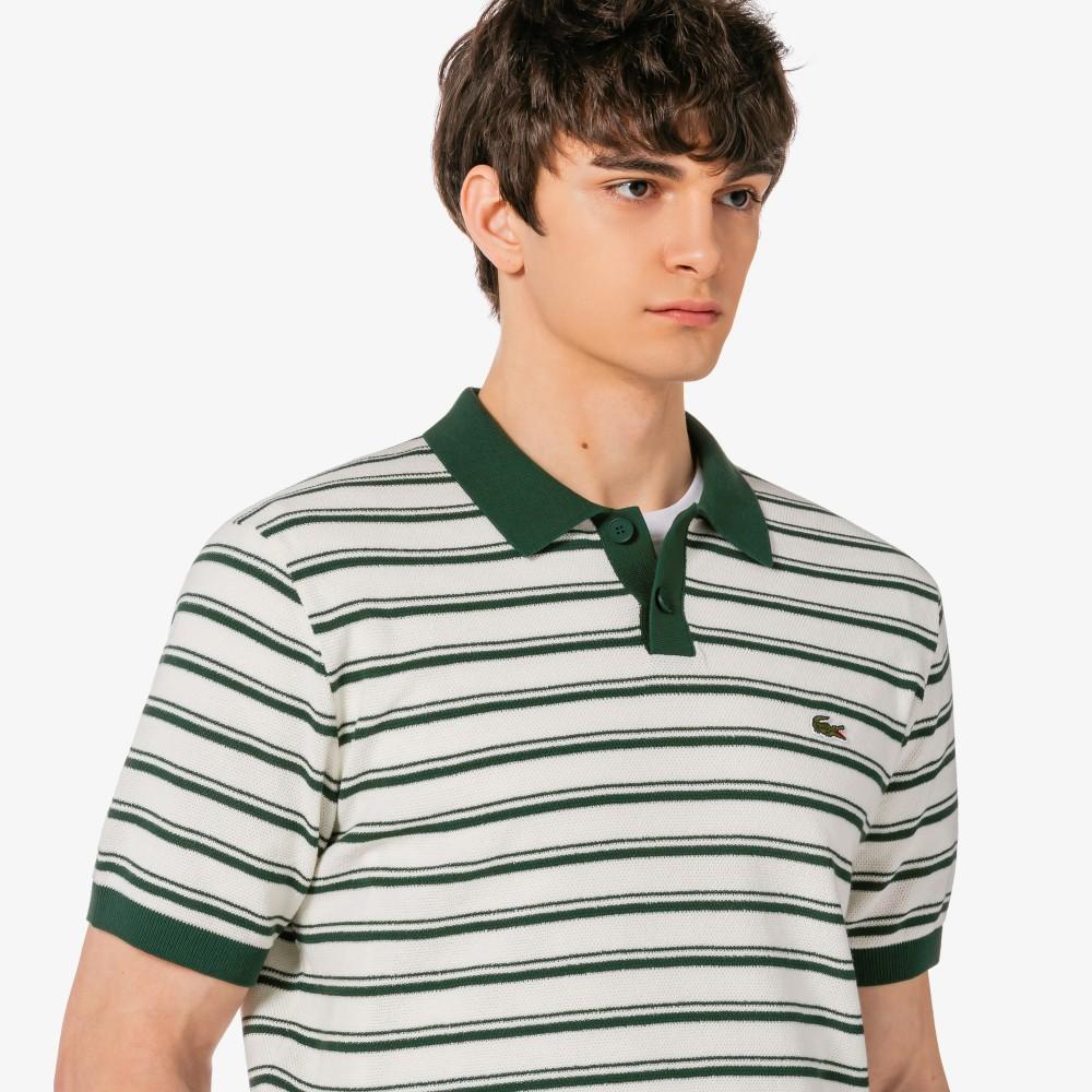 [lacoste] Men's Multi-Stripe Bouclé Mix Short-Sleeve Sweater Polo Shirt PH578E-56G132