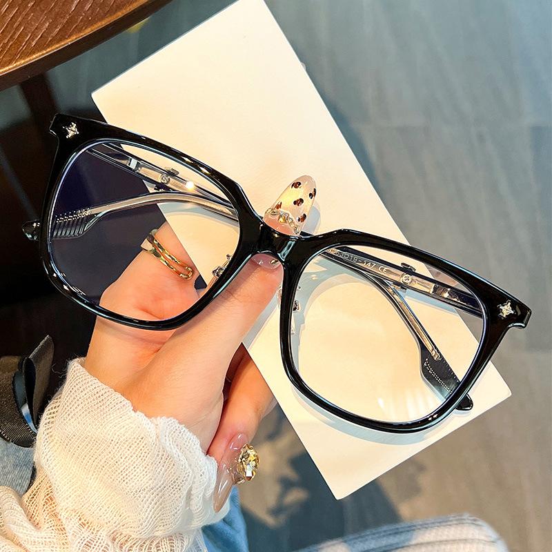 Luo Xin glasses frame male and female large frame black frame transparent polygon retro plain face wide face myopia flat light