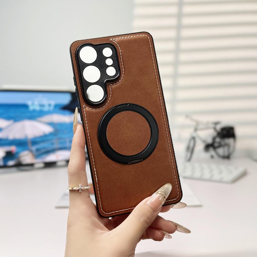 Matte Magnetic Rotating Bracket Leather Case for Samsung S26 S22 Ultra S25 FE S24 S23 Plus A56 for Magsafe Wireless Charge Cover