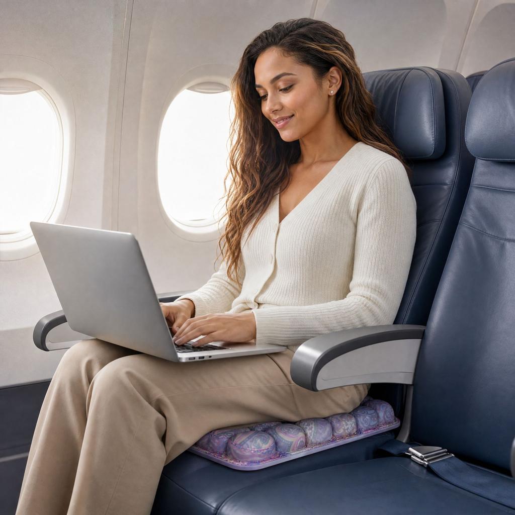Adjustable Inflatable Cushion with Non- Bottom, No External Needed, Breathable Travel Cushion for Airplane, Car, Wheelchair and Long-Distance Sitting