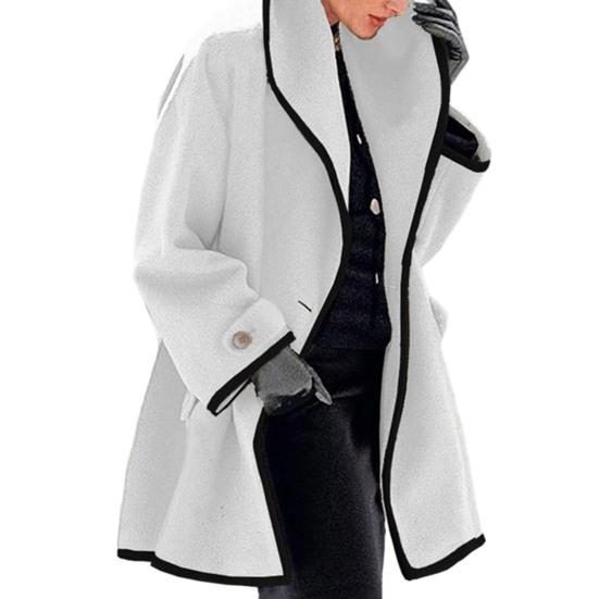 Cappotto da donna in tinta unita allentato con bottone singolo, spesso, caldo, a maniche lunghe, con cappuccio, in lana, capispalla invernale femminile
