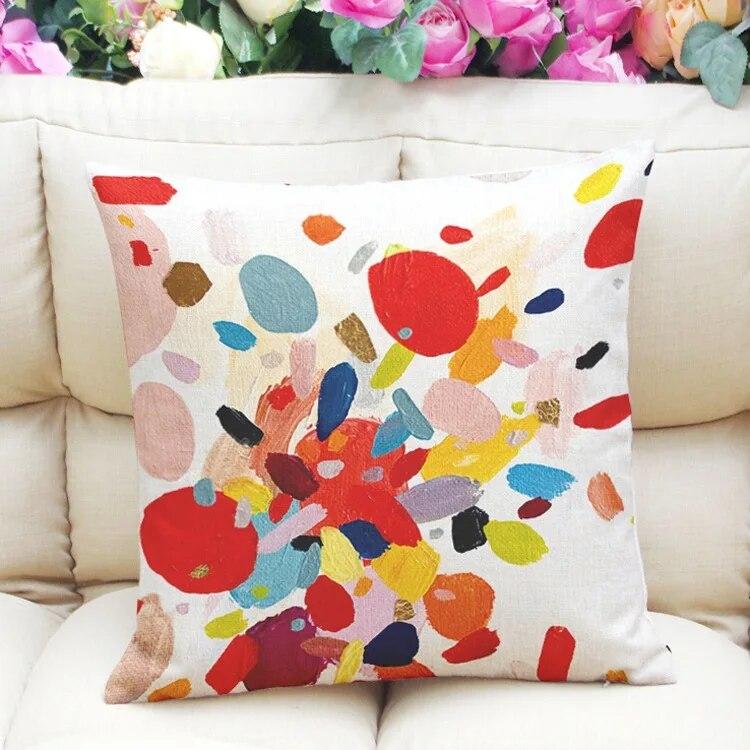 Sofa Car Seat Watercolor Flower Cushion Colorful Cushion Geometric Pillow Decoration Pillowcase Home Decor