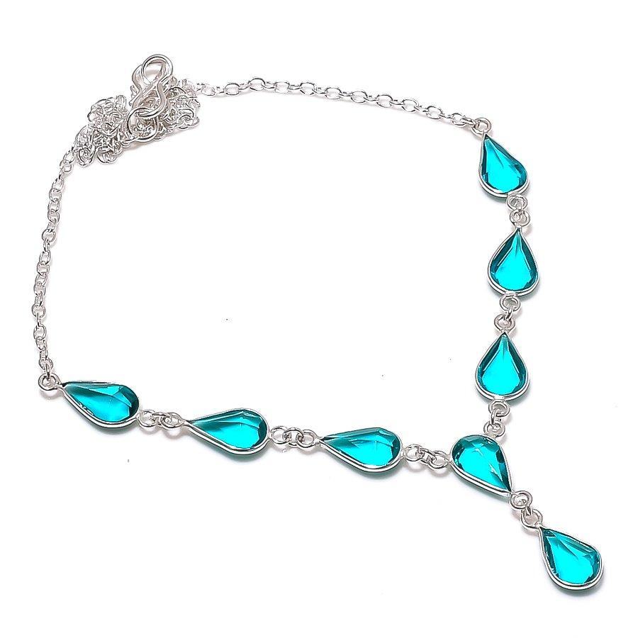Natural Swiss Blue Topaz Gemstone 925 Sterling Silver Jewelry Necklace 18" ASN-5921