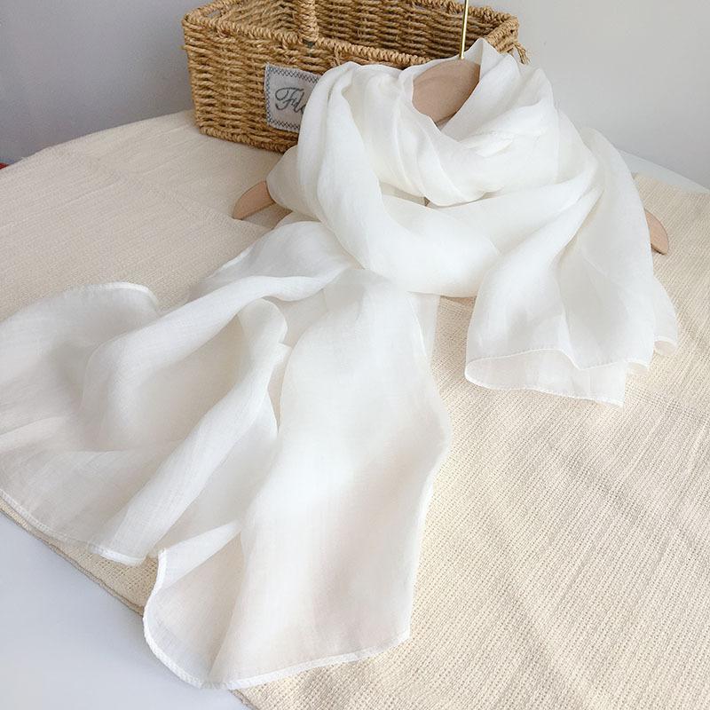 Popular Flax Plant Dyed White Scarf Summer Sunscreen Silk Silk Scarf Solid Color Cotton And Linen Shawl
