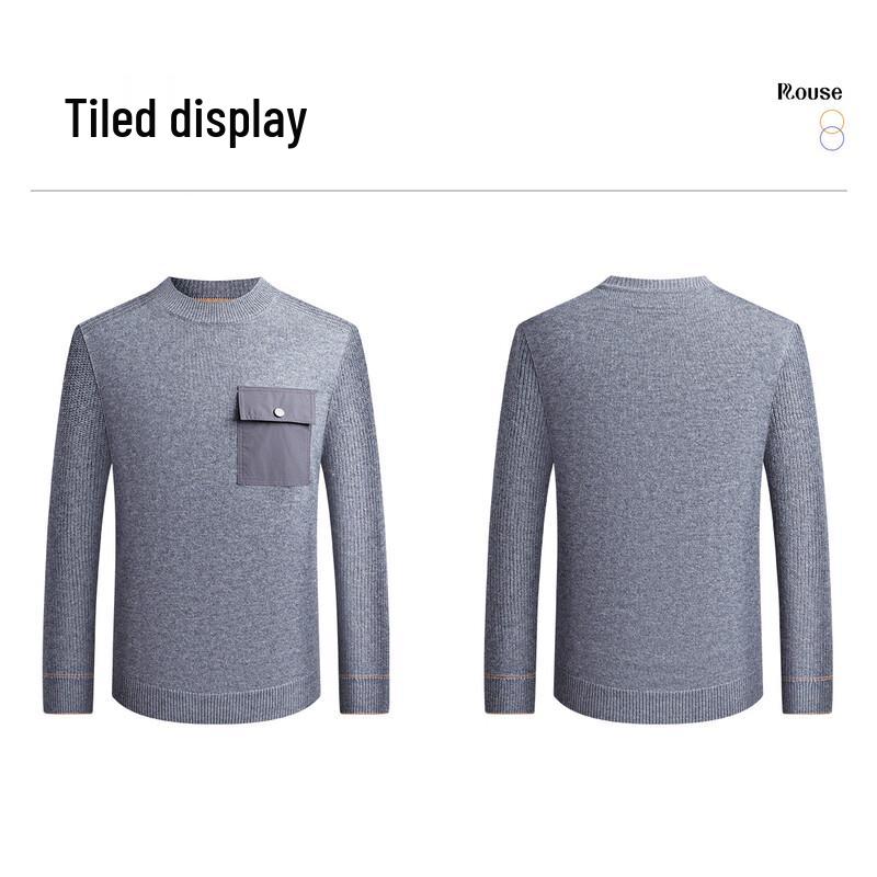 Luozi Men's Winter Thick Crew Neck Wool Blend Sweater