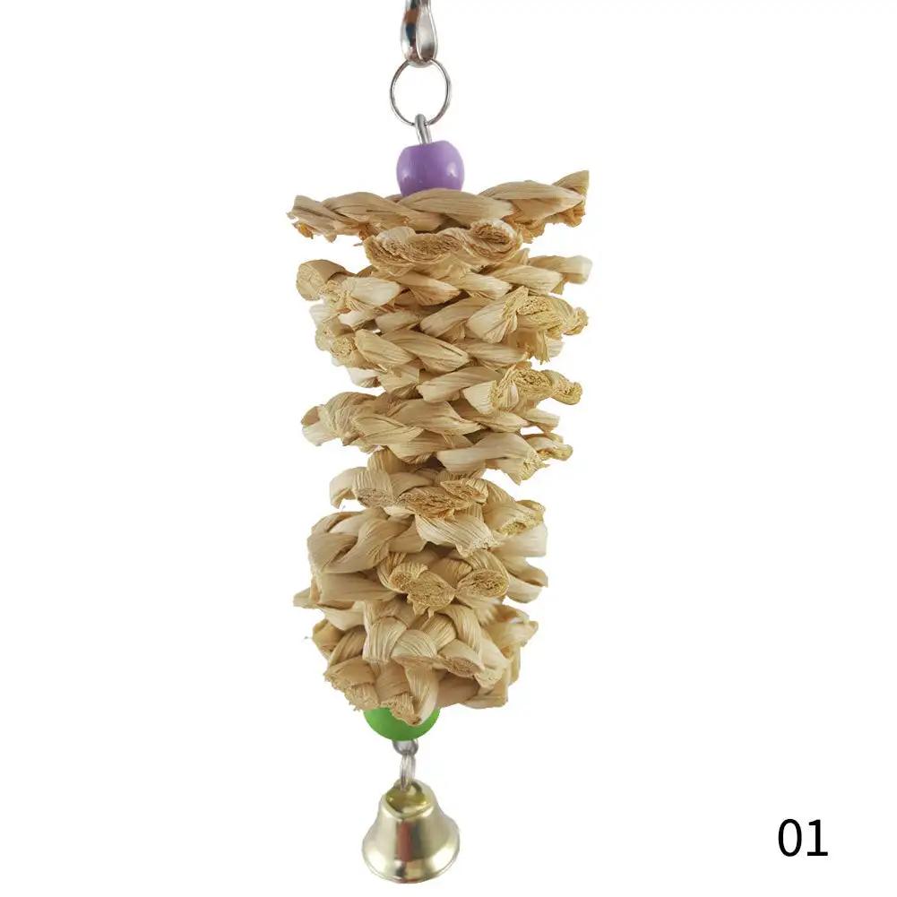

Игрушка для попугая с колокольчиком из натурального дерева, жевательная игрушка для травы, подвесная клетка, качели, игрушки для лазания, клетки для попугаев, подвесные игрушки