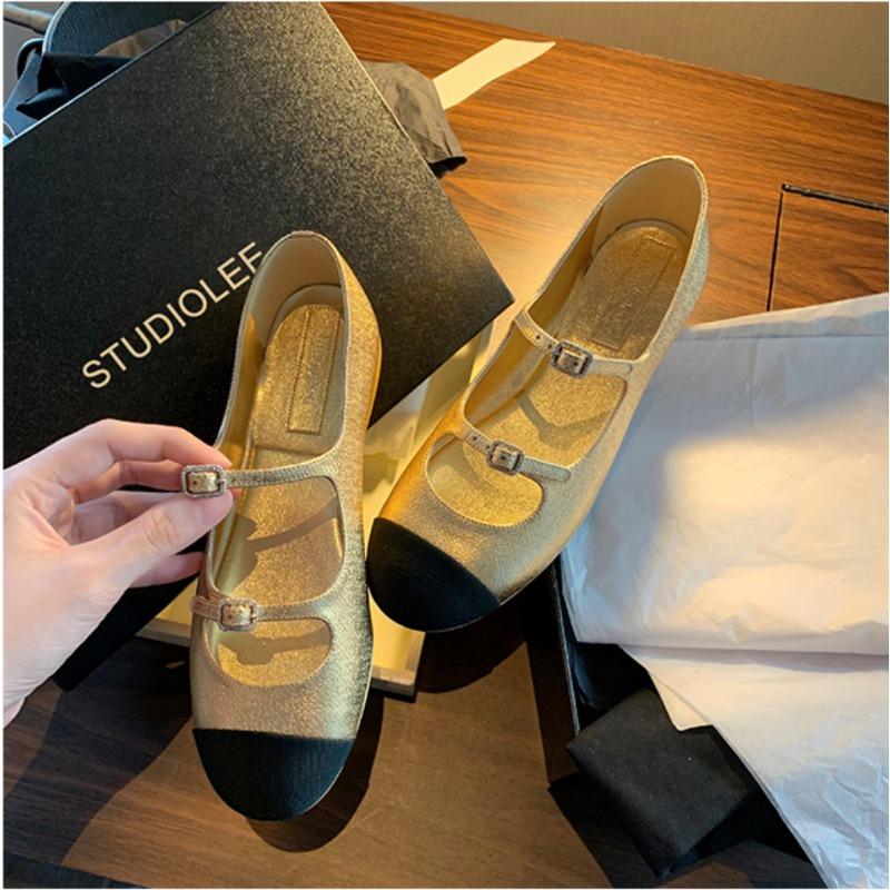 

Window Barbie round head color matching Mary Jane shoes with light mouth ballet shoes flat shoes 35 золотой