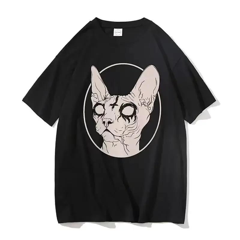Death Metal Sphynx Cat    Witchy Tops Fashion Gothic Tshirt Steampunk Hipster Unisex Trend Shirt Shortsleev Tee M