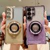 Glitter Plating Magnetic Bracket Case For Samsung Galaxy S25 FE Edge S24 S23 S22 Plus Ultra A17 07 56 36 26 16 06 Silicone Cover