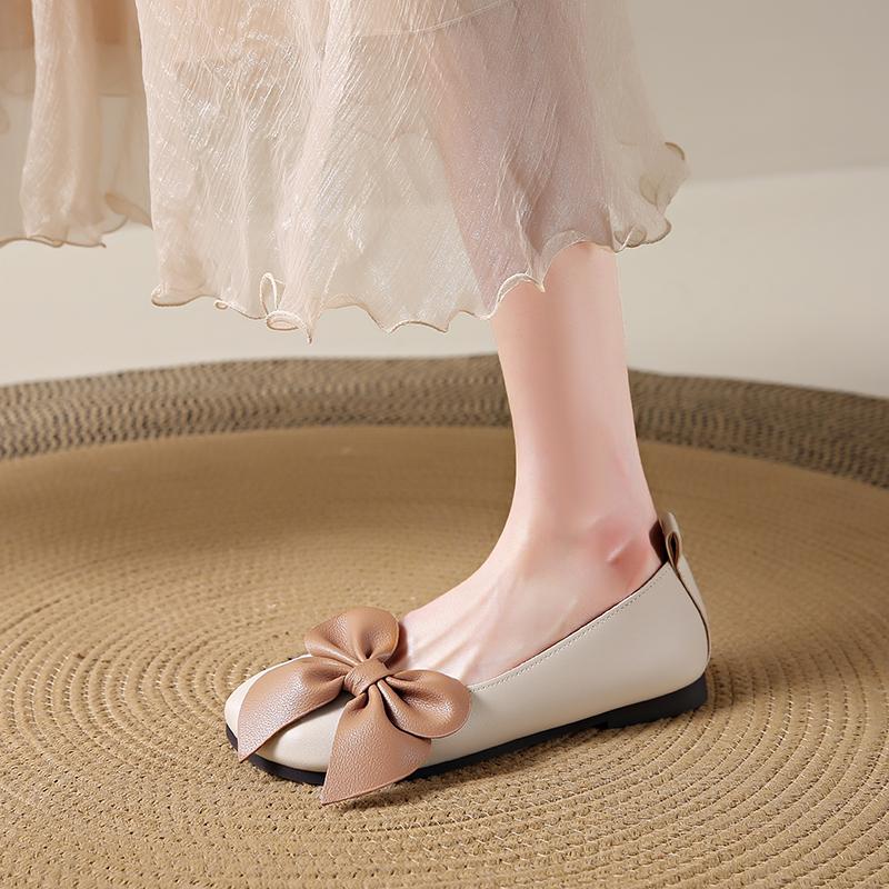 Moccasin Shoes Soft Shallow Mouth Female Footwear Bow-Knot Moccasins Dress Grandma Butterfly New Flat Butterfly-knot Mary Janes