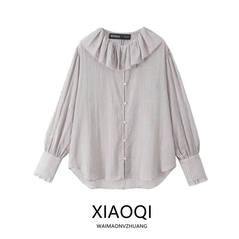 Fashion Style 2024 Fall and Winter New Women's Clothing Easiest for Match Cotton Plaid Laminated Decoration Shirt 9479277