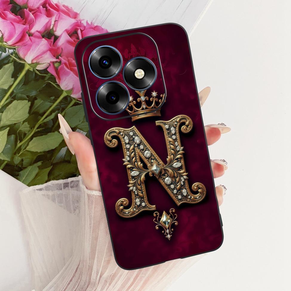 For ITEL S23 Plus S681LN Cover For ITEL S23+ Case Silicone Luxury Crown A-Z Letters 2D Flat Pattern Soft Phone Case