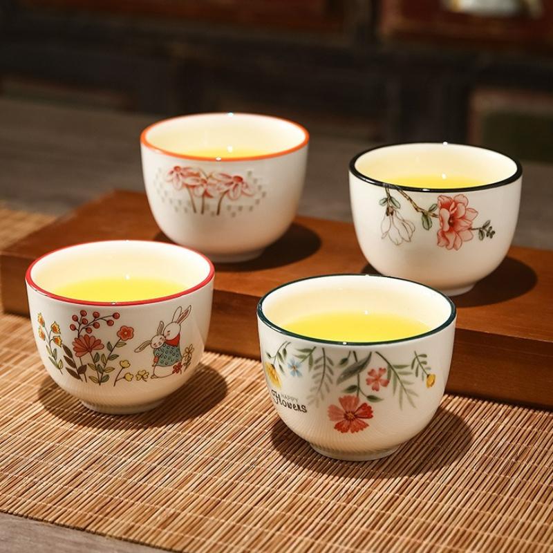 Ceramic Teacup Meditation Kung Fu Cup Handmade Retro Chinese Style Porcelain Household Kitchen Teaware Drinkware Tea Accessories