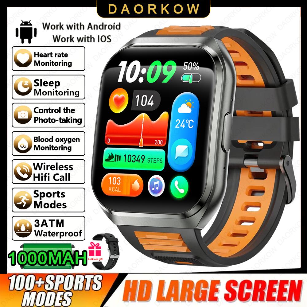 New Smart Watch Man 1000mAh Long Standby Outdoor Smartwatch Men IP68 Waterproof Heart Rate Sport BT Call Big Battery Smart Watch
