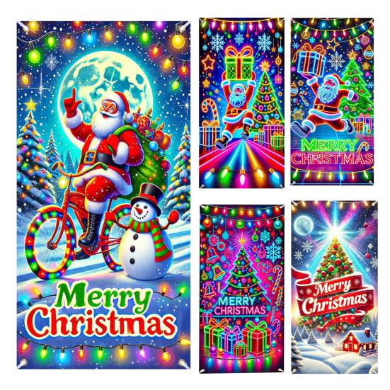 Fluorescerande Juldörröverdrag 71x35 tum Lyser i Mörkret Dörrbanner med Jultomte Gran Presentask för Vinter ytterdörr Fest Väggdekor
