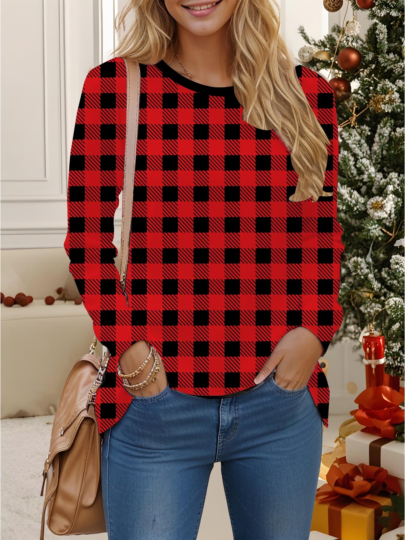 

Tops for Women 3D Christmas Print Round Neck Long Sleeve T-shirt Fall Casual Slim Pullover Women s Long Sleeve Top XXL