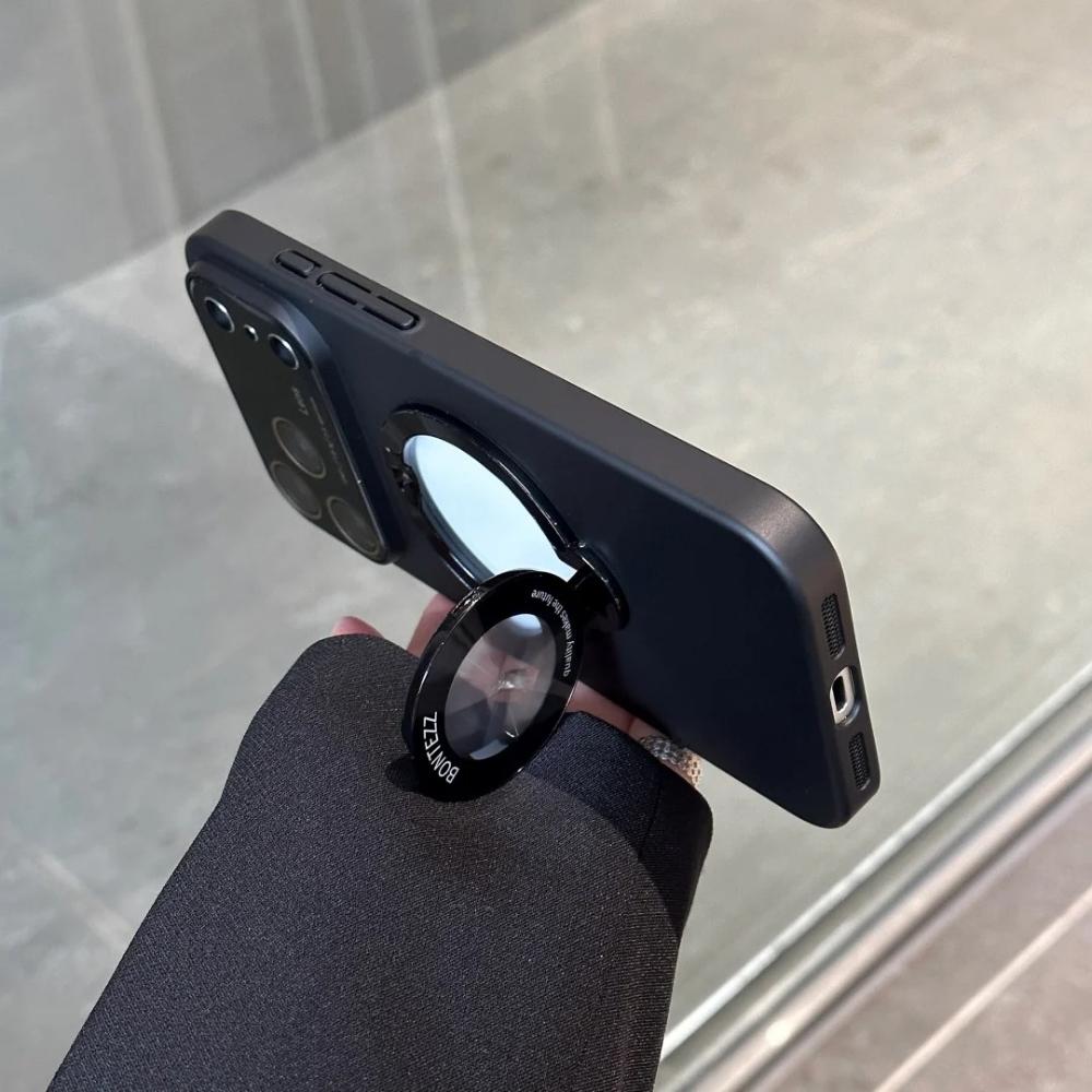 Luxury Glass Camera Phone Case For IPhone 17Pro Max Air 16 Plus 15 14 13 12 Magnetic Bracket Glossy Full-pack Anti-Drop PC Cover