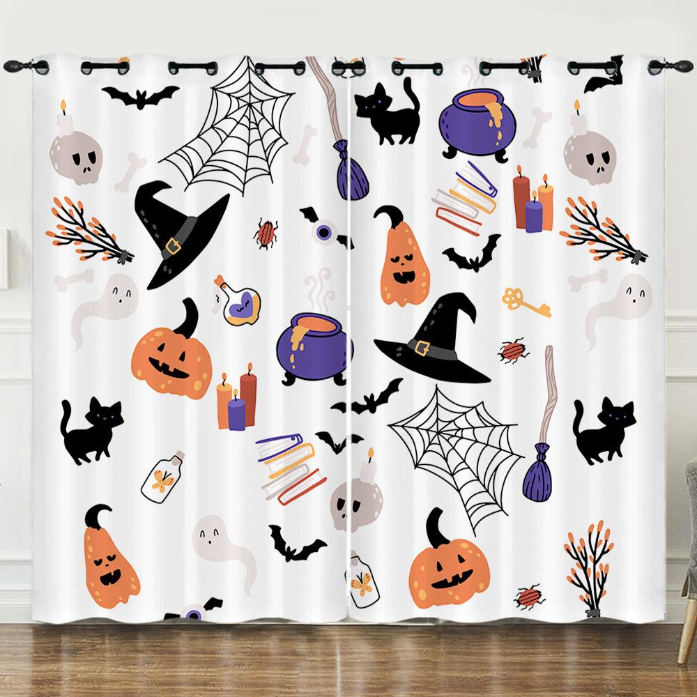 Halloween Pumpkin Digital Printing Curtains Blackout Curtain Punching Modern Minimalist Style