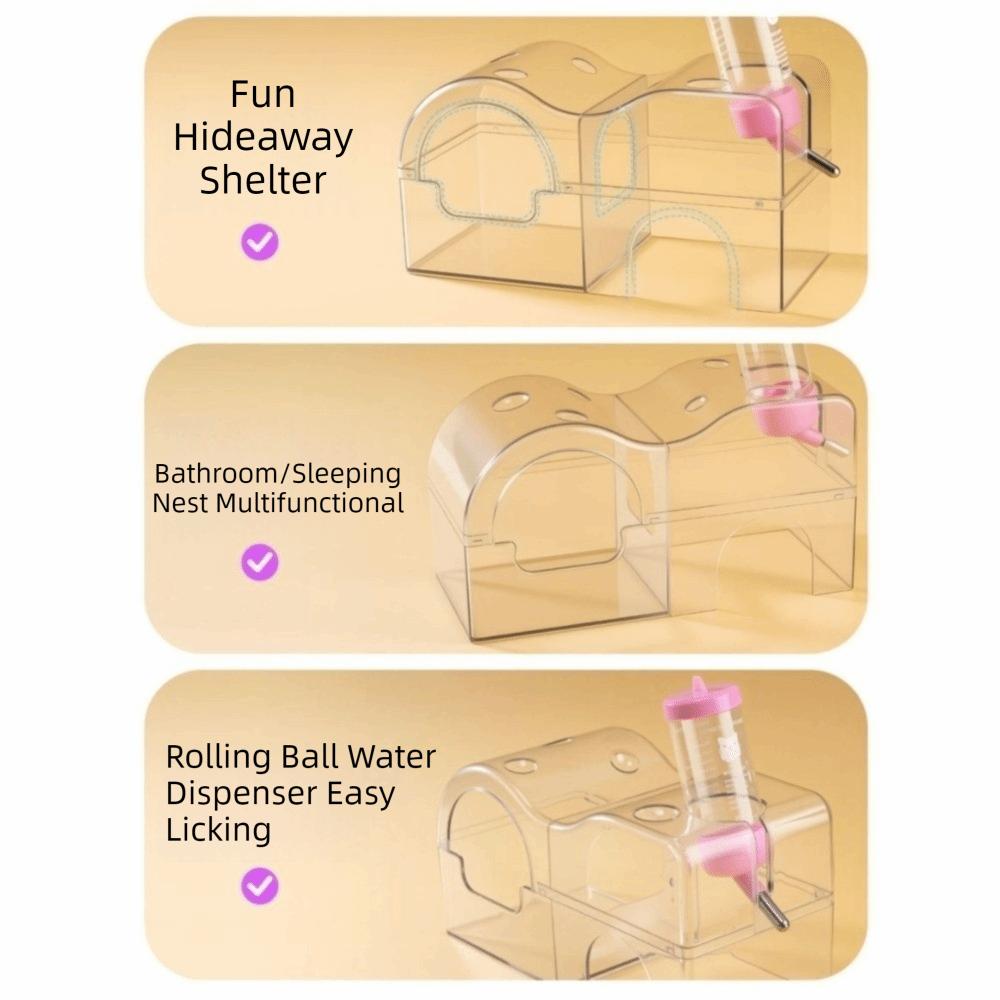 3 In 1 Hamster Hideout Acrylic Sand Bath Box Tunnel System Small Pet House Sand Bathing