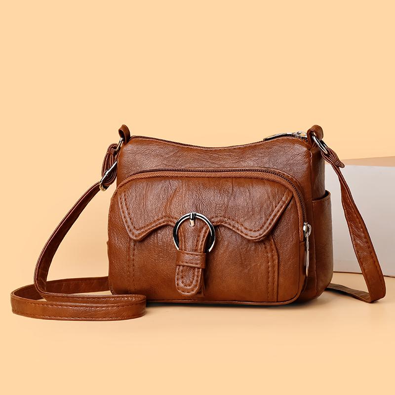 Women's Bag Soft Leather Middle-Aged Mother Bag Large Capacity Crossbody Bag Multi-Pocket Shoulder Bag