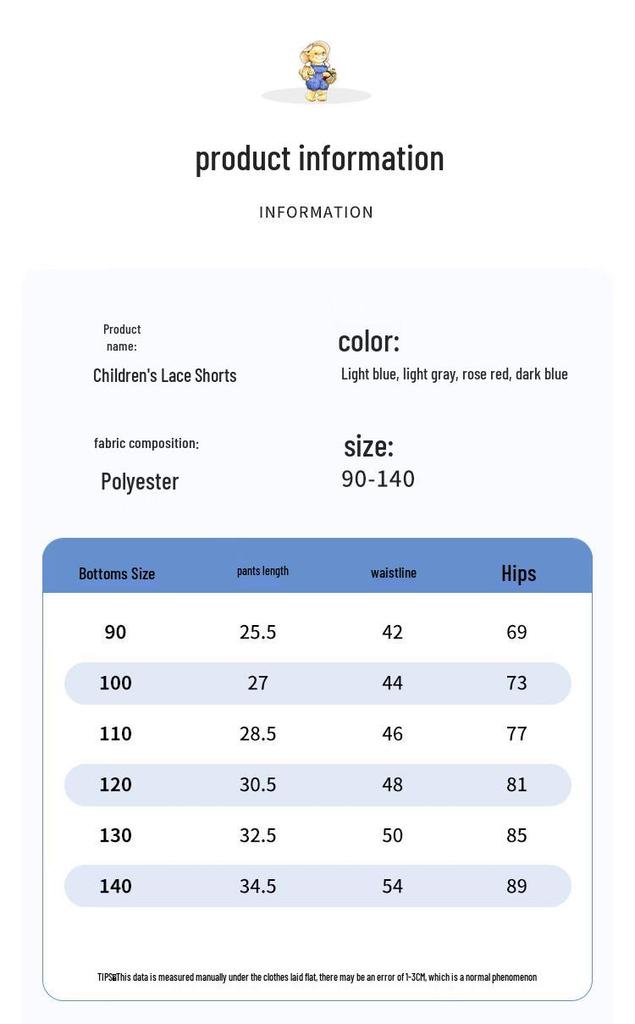 Classic Teddy Girls' Summer Lace-Trim Antibacterial Shorts