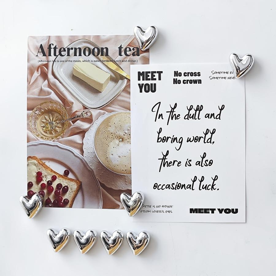 20 Cute Heart-shaped Decorative Magnets, Golden and Silvery Refrigerator Magnets, Small Home Kitchen Magnet Set for Decorating Office Whiteboards