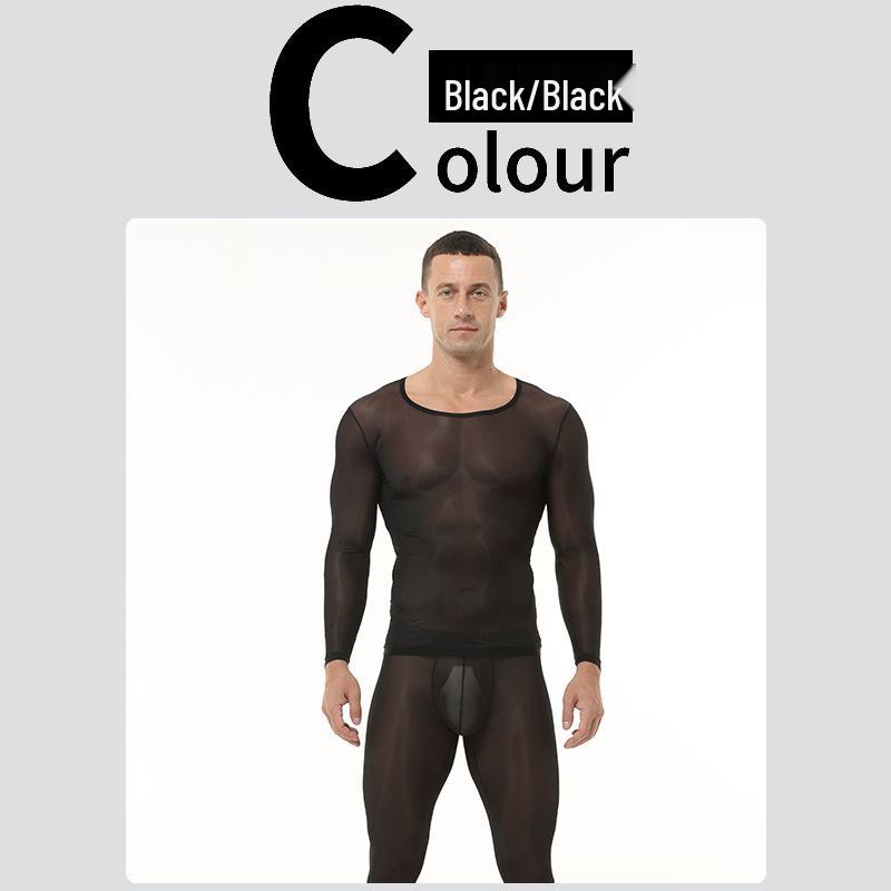 Men's Sheer Ice Silk Underwear Set - Sexy, Tight-Fitting, See-Through Fitness Base Layer