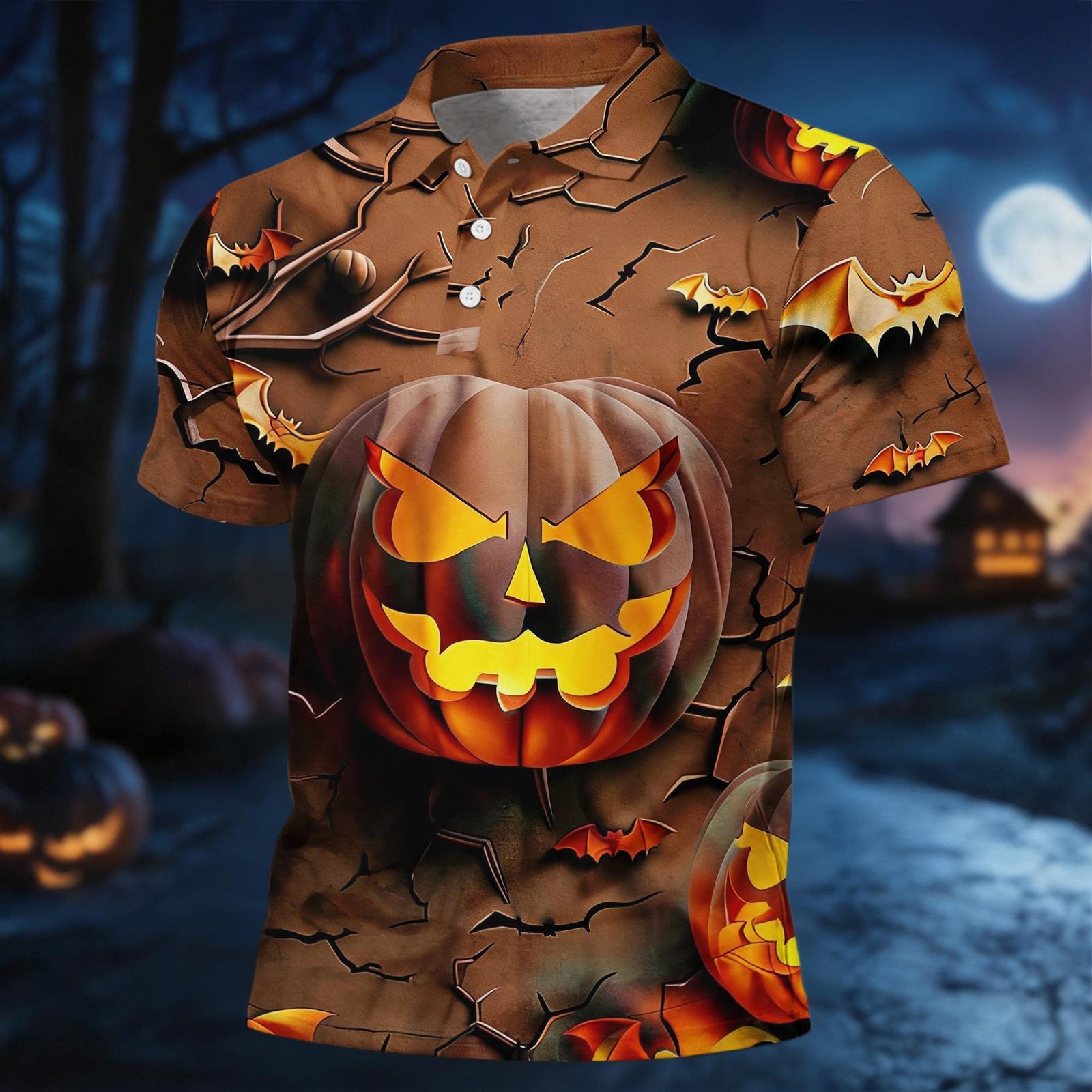 Men s Short Sleeve Halloween Print Shirt Casual Sports Top L коричневый