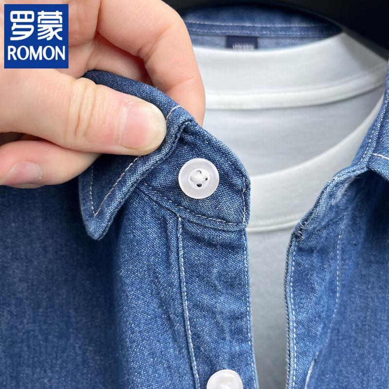 ROMON Men's Slim Fit Denim Long Sleeve Shirt