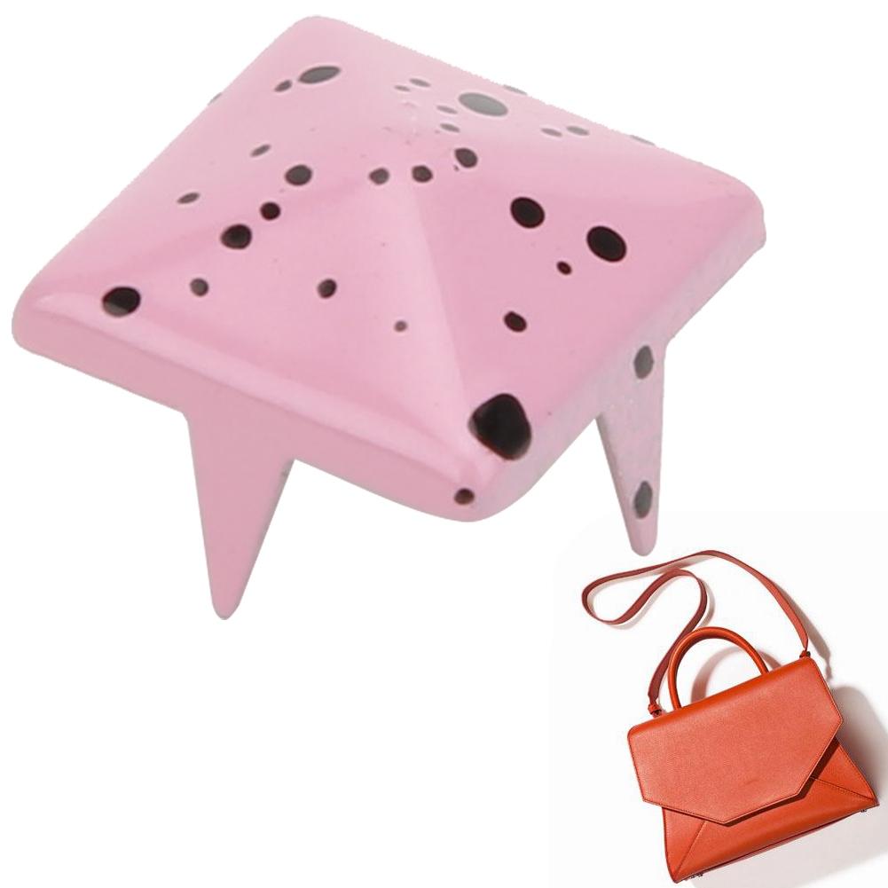 200 Pcs Pyramid Stud Clothing Bag Decorative Accessory Metal Pyramid Rivets 10mmPink Base and Black