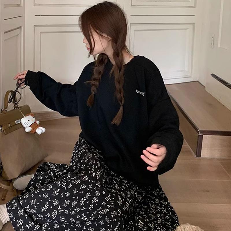 

Autumn-Winter Women s Loose Round Neck Sweatshirt & Long Sleeve Letter Print Pullover Two-Piece Set L