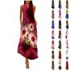 Women's Fashion Casual Retro Print V Neck Multicolor Long Sexy Sleeveless Dress