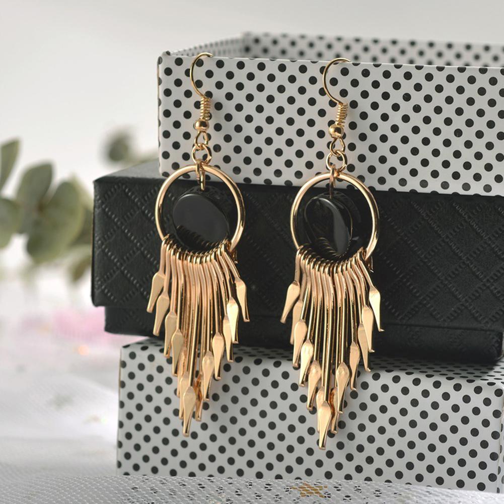 Women Tassel Geometric Earrings Long Round Retro Fashion Earrings