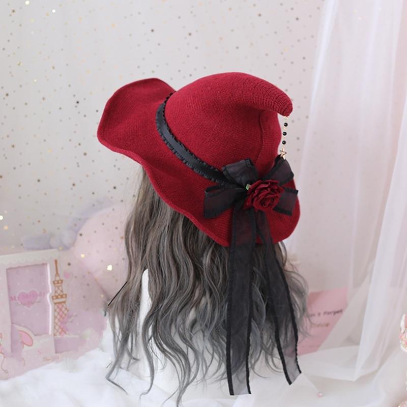 Black Curved Cone Witch Hat Gothic Lolita Women Cosplay Dress Hat Accessories Halloween Party Magical Clown Wizard Hat Decor