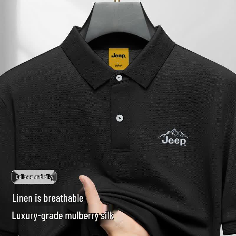 JEEP Men s Linen Blend Ice-Feel Breathable Casual Short Sleeve Polo Shirt 2XL