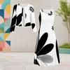 Women Plus Size Two Piece Dress Set Round Neck Long Sleeve Cardigan Sleeveless Dress Black White Floral Printed