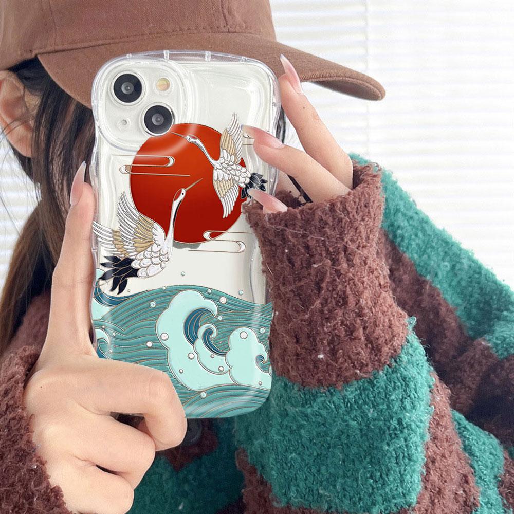 Crane Wave Chinese Style Phone Cases for IPhone 11 12 14 13 Pro Max Shell for IPhone 8 7 Plus SE20 XR XS MAX X Shockproof Covers