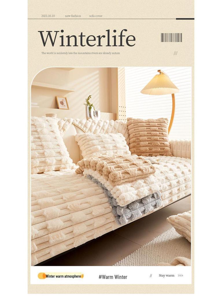 Exclusive Plush Rabbit Fur Sofa Cushion: Autumn/Winter Non-Slip Thickened Seat Cover