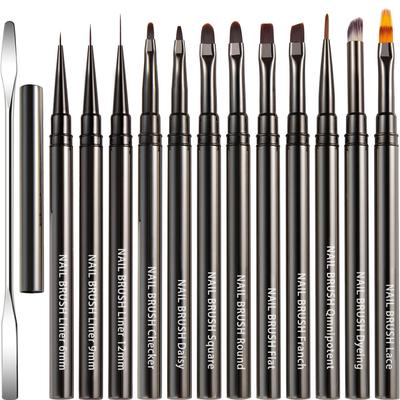Justit Gel Nail Brush Set with Nylon for Perfect for Gel Nail and Nail Set, 13-Piece Caps, High-Quality Fiber, Beginners, Nails, Art, Art.