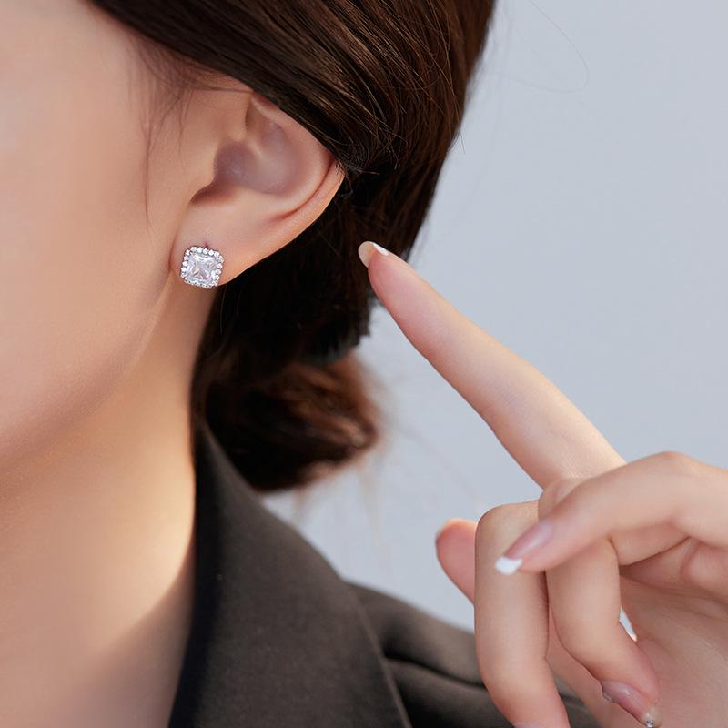 Banyan Tree S925 Silver Luxury Zircon Square Earrings - Simple, Fashion-forward Design for Women