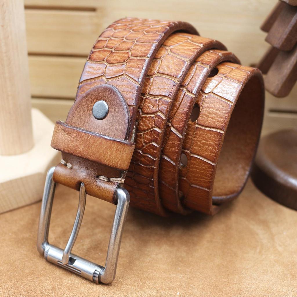3.8CM Wide Italian Genuine Crocodile Leather Belt for Men - Retro Versatile Jeans Accessory