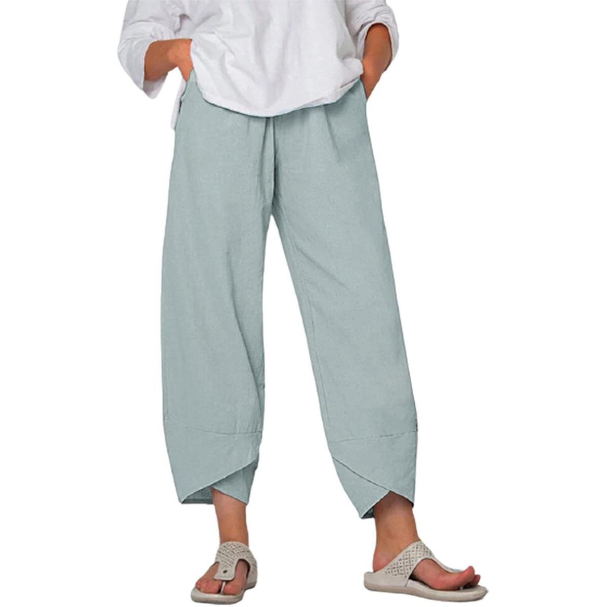 

Простые свободные повседневные брюки Nine-Point для женщин больших размеров: Новая трансграничная коллекция однотонных тканей 2XL