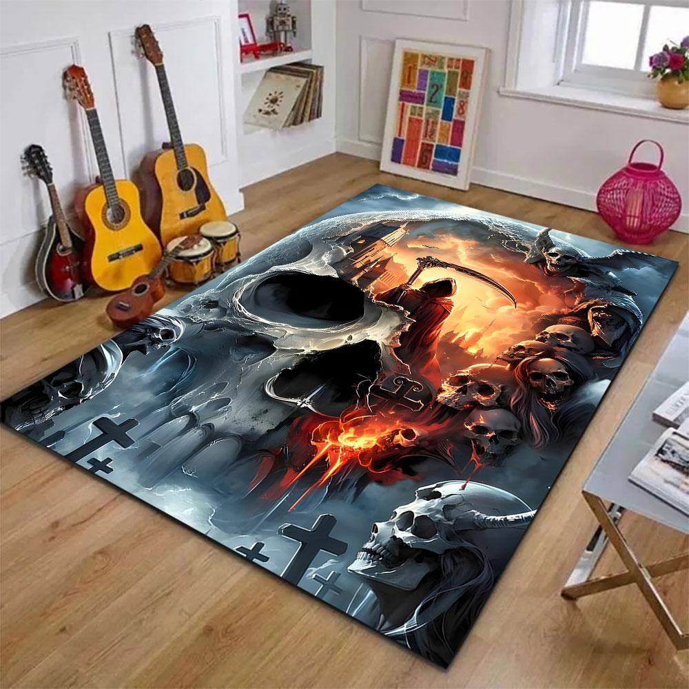 "Grim Reaper Skull Gothic Artwork" Patterned carpet, suitable as a non slip play mat for the living room and bedroom sofa